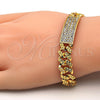 Pulsera con Placa 03.284.0010.07 Oro Laminado, con Blanca Zirconia Cubica, Pulido, Tono Dorado (11 MM Thickness, 7 Inches Length)