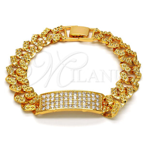 Pulsera con Placa 03.284.0010.07 Oro Laminado, con Blanca Zirconia Cubica, Pulido, Tono Dorado (11 MM Thickness, 7 Inches Length)