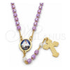 Rosario Fino 09.02.0026.18 Oro Laminado, Diseño de Caridad del Cobre y Cruz, con Cristal Lavender y Blanca, Pulido, Tono Dorado