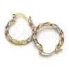 Argolla Pequeña 02.65.2586.20 Oro Laminado, Diseño de Torcido, Diamantado, Tres Tonos
