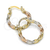 Argolla Pequeña 02.65.2586.20 Oro Laminado, Diseño de Torcido, Diamantado, Tres Tonos