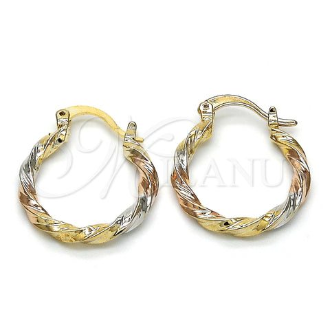 Argolla Pequeña 02.65.2586.20 Oro Laminado, Diseño de Torcido, Diamantado, Tres Tonos