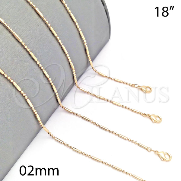 Gargantilla Basica 04.213.0056.18 Oro Laminado, Diseño de Bola, Pulido, Tono Dorado (02 MM Thickness, 18 Inches Length)