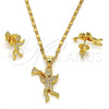 Juego de Arete y Dije de Adulto 10.199.0101 Oro Laminado, Diseño de Angel, con Blanca Micro Pave, Pulido, Tono Dorado