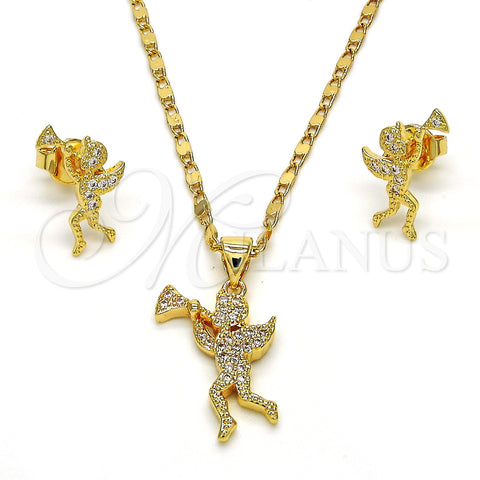 Juego de Arete y Dije de Adulto 10.199.0101 Oro Laminado, Diseño de Angel, con Blanca Micro Pave, Pulido, Tono Dorado