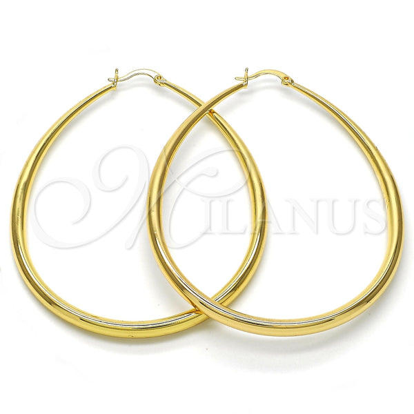 Argolla Grande 02.122.0092.60 Oro Laminado, Diseño de Gota y Hueco, Pulido, Tono Dorado