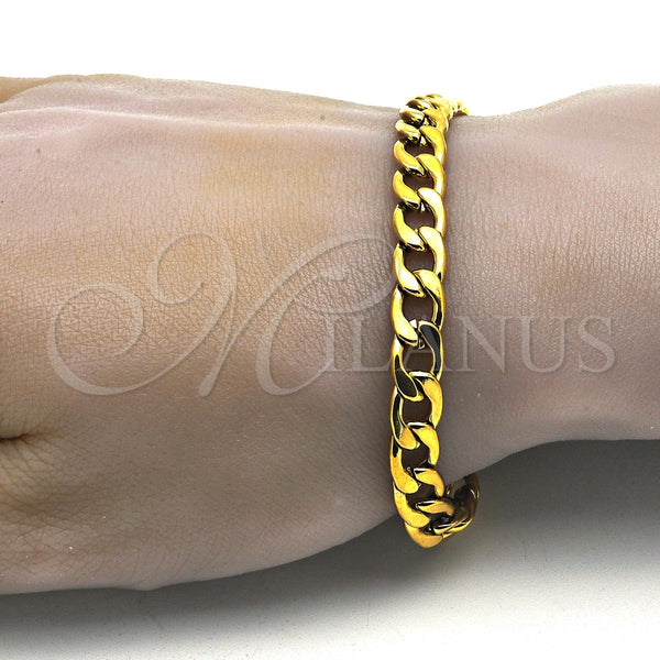 Pulsera Básica 03.256.0012.08 Acero Inoxidable, Diseño de Cubana, Pulido, Tono Dorado (200 Gauge, 08 MM Thickness, 8 Inches Length)