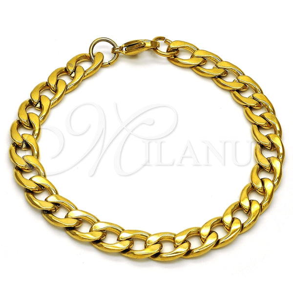 Pulsera Básica 03.256.0012.08 Acero Inoxidable, Diseño de Cubana, Pulido, Tono Dorado (200 Gauge, 08 MM Thickness, 8 Inches Length)