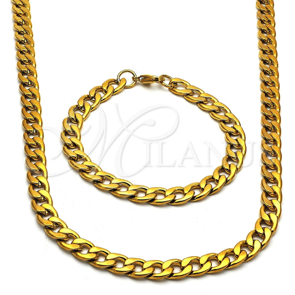 Collar y Pulsera 06.256.0008 Acero Inoxidable, Diseño de Cubana, Pulido, Tono Dorado