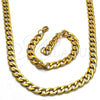 Collar y Pulsera 06.256.0009 Acero Inoxidable, Diseño de Cubana, Pulido, Tono Dorado
