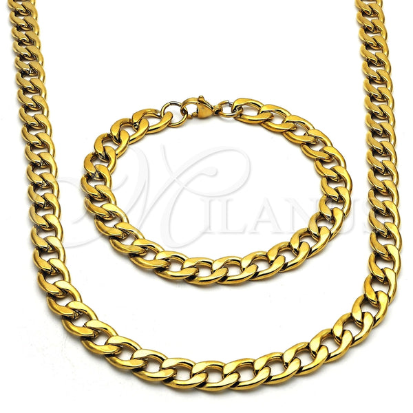 Collar y Pulsera 06.256.0009 Acero Inoxidable, Diseño de Cubana, Pulido, Tono Dorado