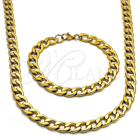 Collar y Pulsera 06.256.0009 Acero Inoxidable, Diseño de Cubana, Pulido, Tono Dorado