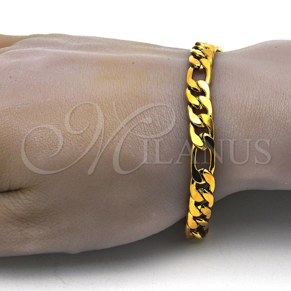 Pulsera Básica 03.256.0016.08 Acero Inoxidable, Diseño de Figaro, Pulido, Tono Dorado (230 Gauge, 08 MM Thickness, 8 Inches Length)