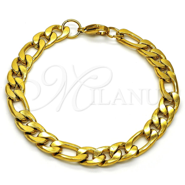 Pulsera Básica 03.256.0016.08 Acero Inoxidable, Diseño de Figaro, Pulido, Tono Dorado (230 Gauge, 08 MM Thickness, 8 Inches Length)