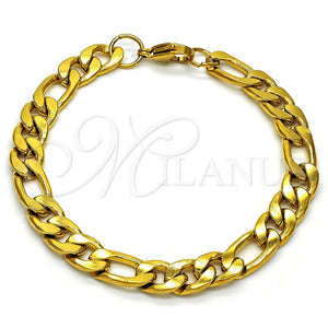 Pulsera Básica 03.256.0016.08 Acero Inoxidable, Diseño de Figaro, Pulido, Tono Dorado (230 Gauge, 08 MM Thickness, 8 Inches Length)