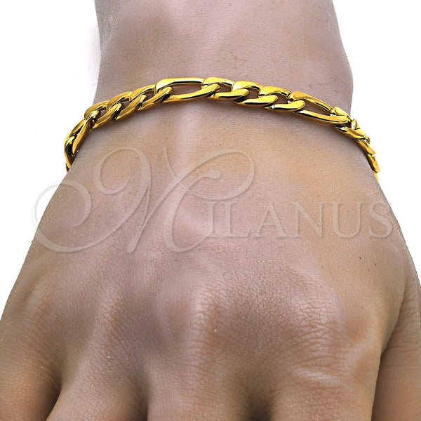 Collar y Pulsera 06.256.0010 Acero Inoxidable, Diseño de Figaro, Pulido, Tono Dorado