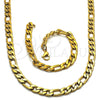 Collar y Pulsera 06.256.0010 Acero Inoxidable, Diseño de Figaro, Pulido, Tono Dorado