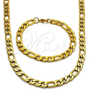 Collar y Pulsera 06.256.0010 Acero Inoxidable, Diseño de Figaro, Pulido, Tono Dorado