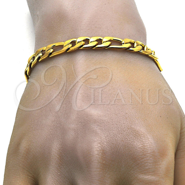 Collar y Pulsera 06.256.0011 Acero Inoxidable, Diseño de Figaro, Pulido, Tono Dorado