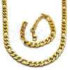 Collar y Pulsera 06.256.0011 Acero Inoxidable, Diseño de Figaro, Pulido, Tono Dorado