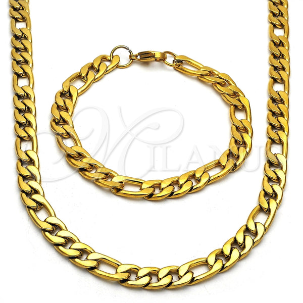 Collar y Pulsera 06.256.0011 Acero Inoxidable, Diseño de Figaro, Pulido, Tono Dorado