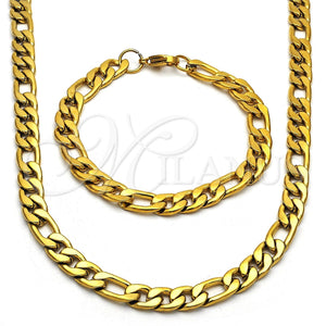 Collar y Pulsera 06.256.0011 Acero Inoxidable, Diseño de Figaro, Pulido, Tono Dorado