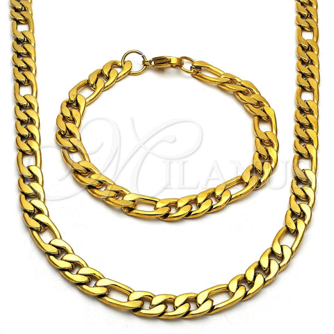 Collar y Pulsera 06.256.0011 Acero Inoxidable, Diseño de Figaro, Pulido, Tono Dorado