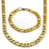 Collar y Pulsera 06.256.0011 Acero Inoxidable, Diseño de Figaro, Pulido, Tono Dorado