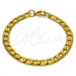 Pulsera Básica 03.256.0017.08 Acero Inoxidable, Diseño de Cubana, Pulido, Tono Dorado (180 Gauge, 07 MM Thickness, 8 Inches Length)