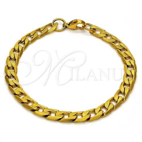 Pulsera Básica 03.256.0017.08 Acero Inoxidable, Diseño de Cubana, Pulido, Tono Dorado (180 Gauge, 07 MM Thickness, 8 Inches Length)