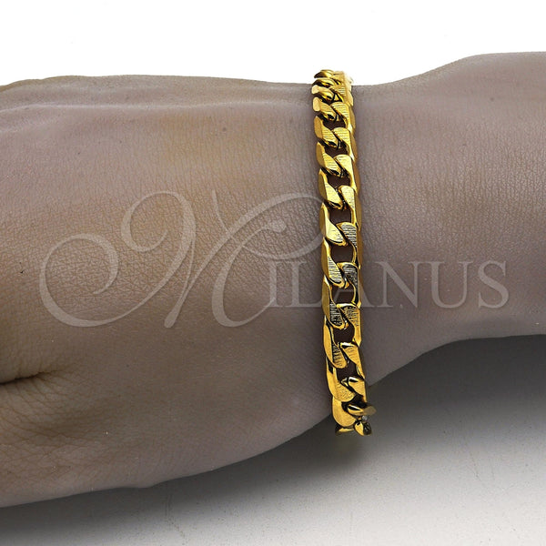 Pulsera Básica 03.256.0018.08 Acero Inoxidable, Diseño de Cubana, Pulido, Tono Dorado (200 Gauge, 07 MM Thickness, 8 Inches Length)