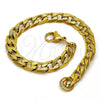 Pulsera Básica 03.256.0018.08 Acero Inoxidable, Diseño de Cubana, Pulido, Tono Dorado (200 Gauge, 07 MM Thickness, 8 Inches Length)