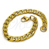 Pulsera Básica 03.256.0018.08 Acero Inoxidable, Diseño de Cubana, Pulido, Tono Dorado (200 Gauge, 07 MM Thickness, 8 Inches Length)