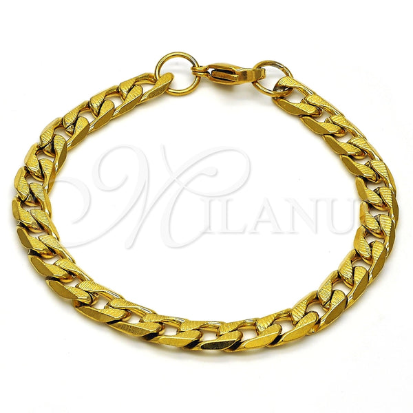 Pulsera Básica 03.256.0018.08 Acero Inoxidable, Diseño de Cubana, Pulido, Tono Dorado (200 Gauge, 07 MM Thickness, 8 Inches Length)