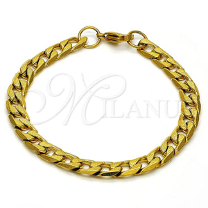 Pulsera Básica 03.256.0018.08 Acero Inoxidable, Diseño de Cubana, Pulido, Tono Dorado (200 Gauge, 07 MM Thickness, 8 Inches Length)
