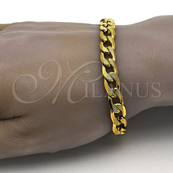 Pulsera Básica 03.256.0019.08 Acero Inoxidable, Diseño de Cubana, Pulido, Tono Dorado (230 Gauge, 09 MM Thickness, 8 Inches Length)