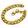 Pulsera Básica 03.256.0019.08 Acero Inoxidable, Diseño de Cubana, Pulido, Tono Dorado (230 Gauge, 09 MM Thickness, 8 Inches Length)
