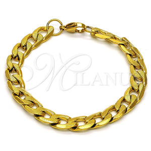 Pulsera Básica 03.256.0019.08 Acero Inoxidable, Diseño de Cubana, Pulido, Tono Dorado (230 Gauge, 09 MM Thickness, 8 Inches Length)