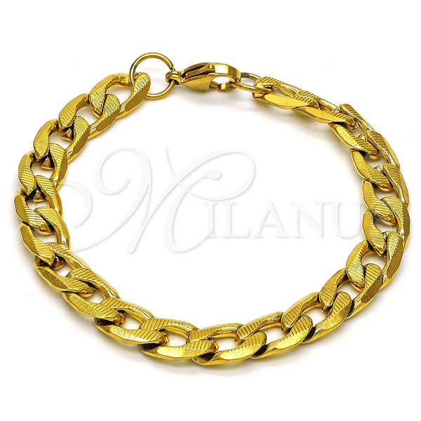 Pulsera Básica 03.256.0019.08 Acero Inoxidable, Diseño de Cubana, Pulido, Tono Dorado (230 Gauge, 09 MM Thickness, 8 Inches Length)