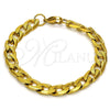 Pulsera Básica 03.256.0019.08 Acero Inoxidable, Diseño de Cubana, Pulido, Tono Dorado (230 Gauge, 09 MM Thickness, 8 Inches Length)