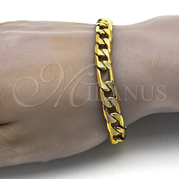 Pulsera Básica 03.256.0022.08 Acero Inoxidable, Diseño de Figaro, Pulido, Tono Dorado (230 Gauge, 09 MM Thickness, 8 Inches Length)