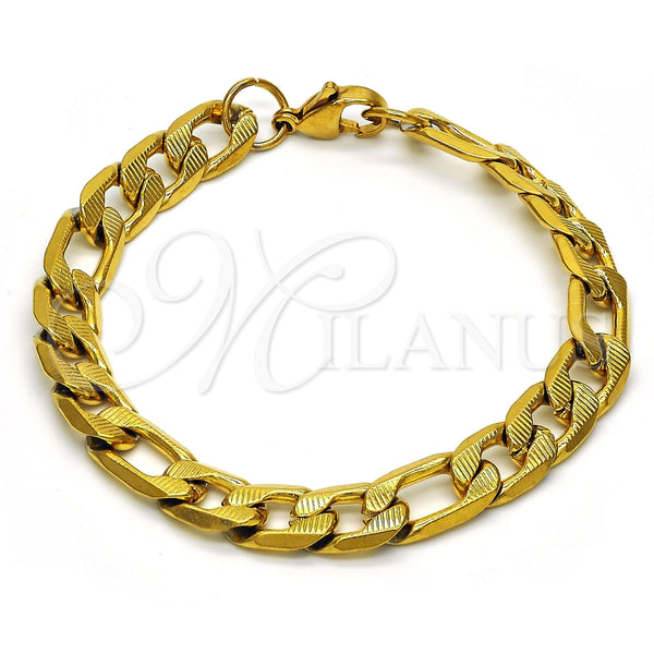 Pulsera Básica 03.256.0022.08 Acero Inoxidable, Diseño de Figaro, Pulido, Tono Dorado (230 Gauge, 09 MM Thickness, 8 Inches Length)