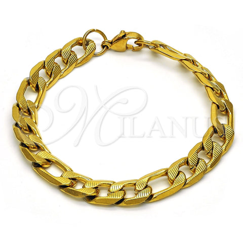 Pulsera Básica 03.256.0022.08 Acero Inoxidable, Diseño de Figaro, Pulido, Tono Dorado (230 Gauge, 09 MM Thickness, 8 Inches Length)