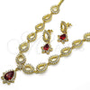 Collar y Dije 06.205.0024.1 Oro Laminado, Diseño de Gota y Flor, con Granate and Blanca Zirconia Cubica, Pulido, Tono Dorado