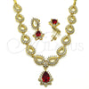 Collar y Dije 06.205.0024.1 Oro Laminado, Diseño de Gota y Flor, con Granate and Blanca Zirconia Cubica, Pulido, Tono Dorado