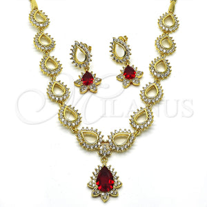 Collar y Dije 06.205.0024.1 Oro Laminado, Diseño de Gota y Flor, con Granate and Blanca Zirconia Cubica, Pulido, Tono Dorado