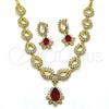 Collar y Dije 06.205.0024.1 Oro Laminado, Diseño de Gota y Flor, con Granate and Blanca Zirconia Cubica, Pulido, Tono Dorado