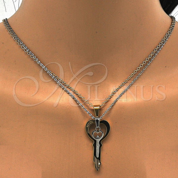 Dije Elegante 05.294.0002 Acero Inoxidable, Diseño de Llave y Amor, con Blanca Cristal, Pulido, Dos Tonos