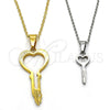 Dije Elegante 05.294.0002 Acero Inoxidable, Diseño de Llave y Amor, con Blanca Cristal, Pulido, Dos Tonos