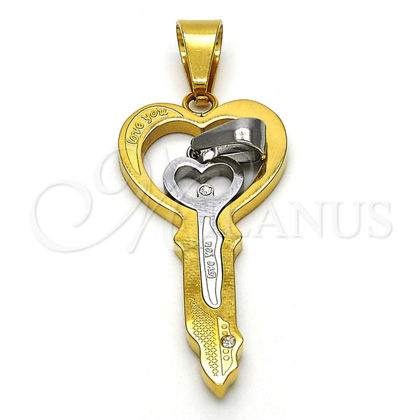 Dije Elegante 05.294.0002 Acero Inoxidable, Diseño de Llave y Amor, con Blanca Cristal, Pulido, Dos Tonos